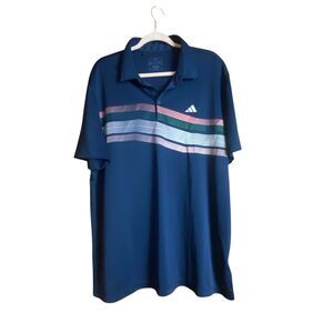 adidas Golf Polo Shirt Men’s 2XL Blue Stripe Performance